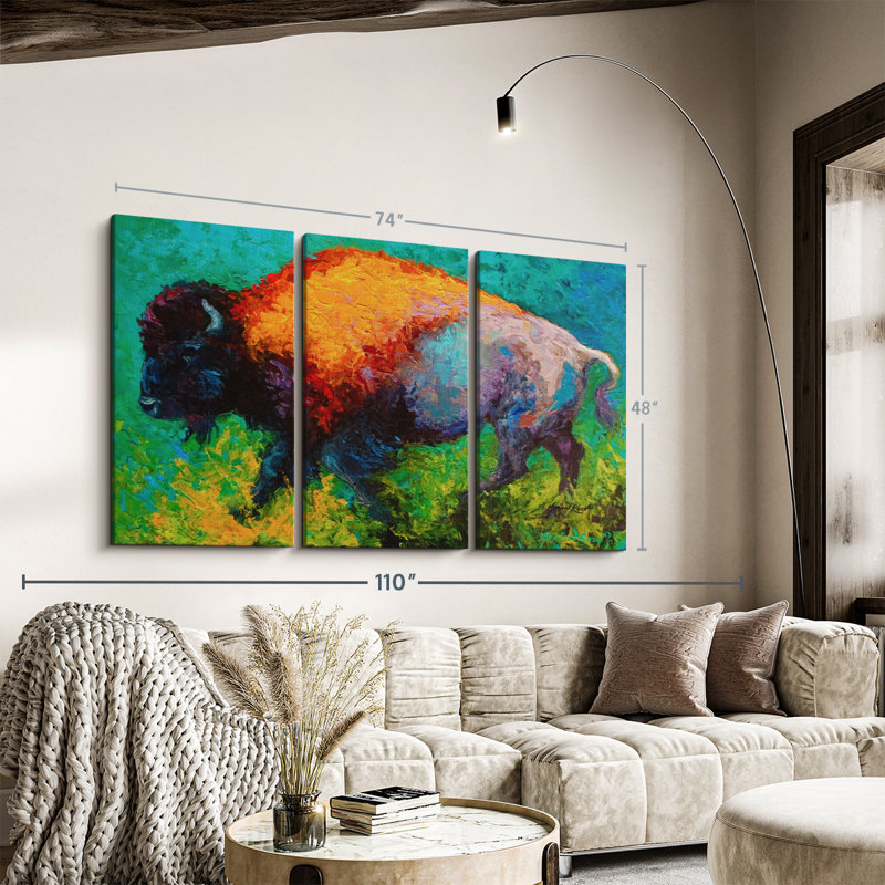 Animal «On The Run Bison Canvas Print» sur, H 48 po x l 74 po x P 1,25 po