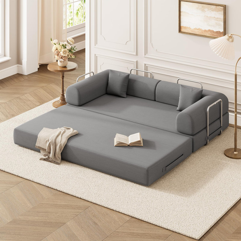 Canapé-lit convertible 5 en 1 en velours côtelé de 200 cm (78,7 po), canapé-lit modulaire avec ressorts ensachés et oreillers, gris