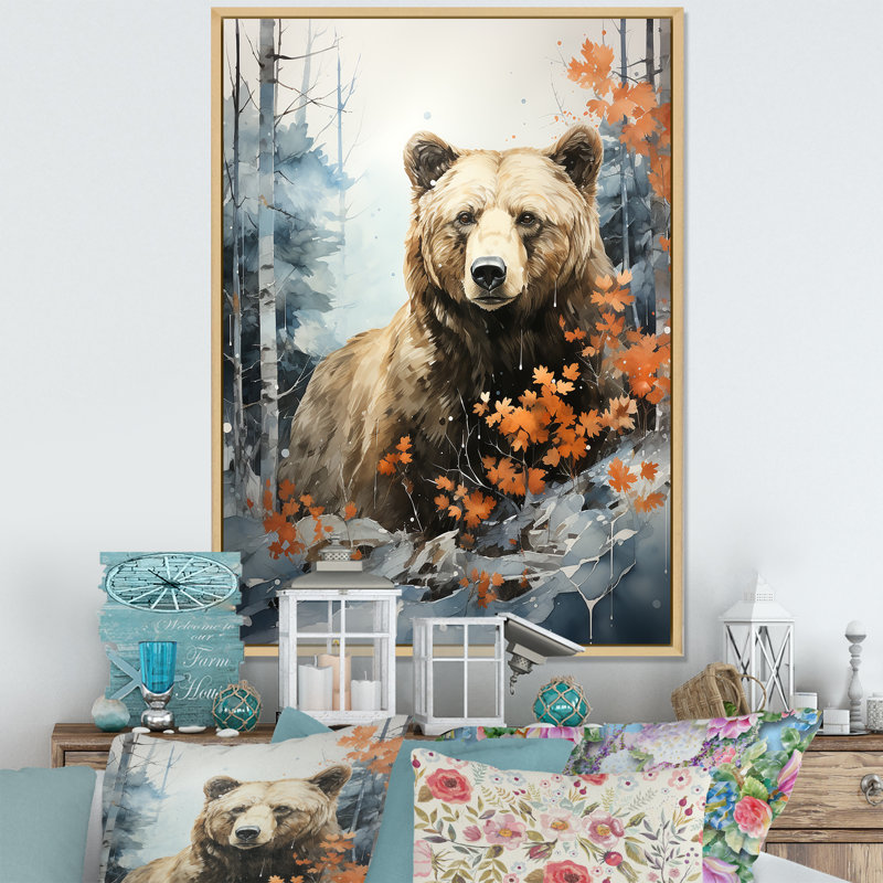 Reproduction sur toile de rêve sur un grizzly surréel, H 44 po x l 34 po x P 1,5 po, Cadre naturel flottant
