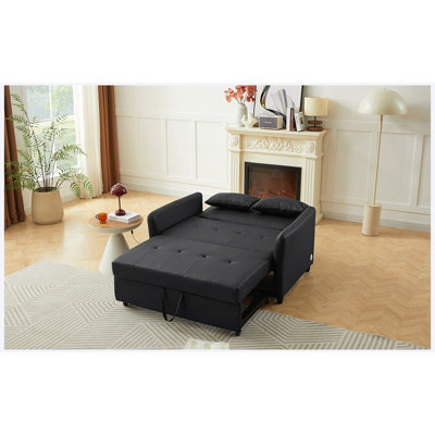 Canapé-lit convertible de 51,57 po, fauteuil ajustable surdimensionné avec 3 ports USB, peu encombrant pour les petits appartements, salon, chambre à coucher, noir