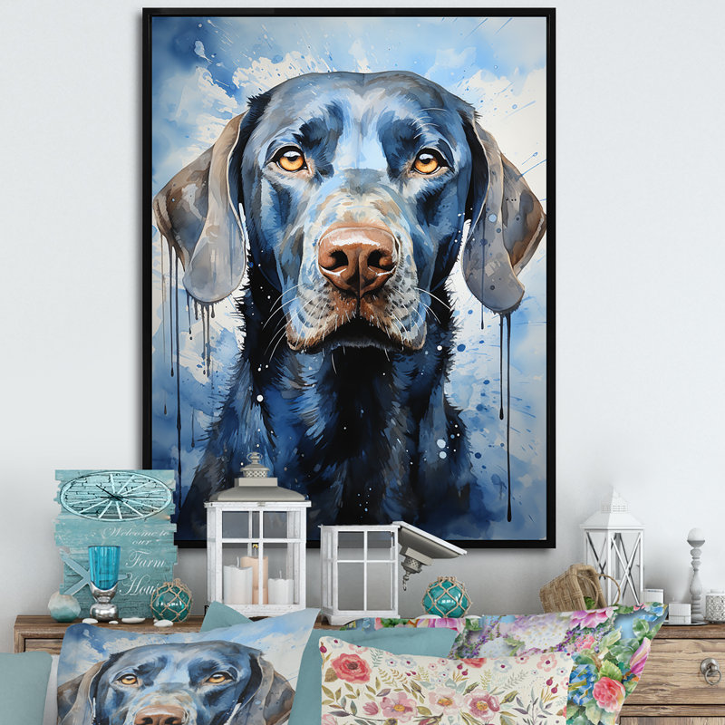 «Dog Weimaraner Majestic Portrait» sur toile, Cadre flottant noir, H 40 po x l 30 po x P 1,5 po