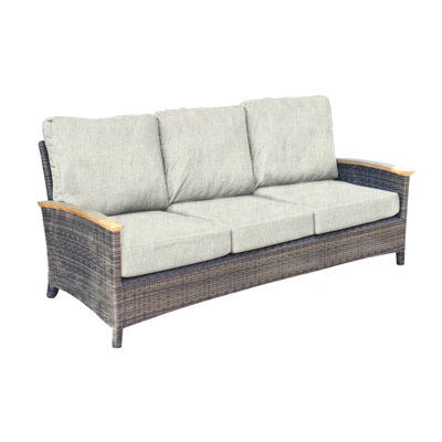 Bella 79.75" Wide Outdoor Wicker 3 - Seater Patio Sofa with Cushion