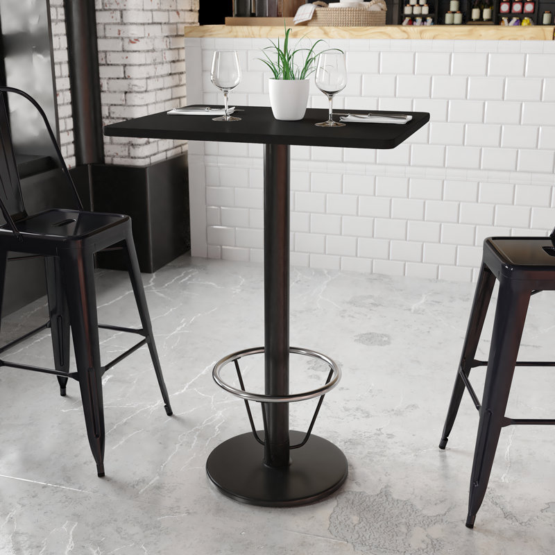 Basnight Rectangular Laminate Table Top with Round Bar Height Table Base and Foot Ring, Black, 43.125" H x 24" W x 24" D