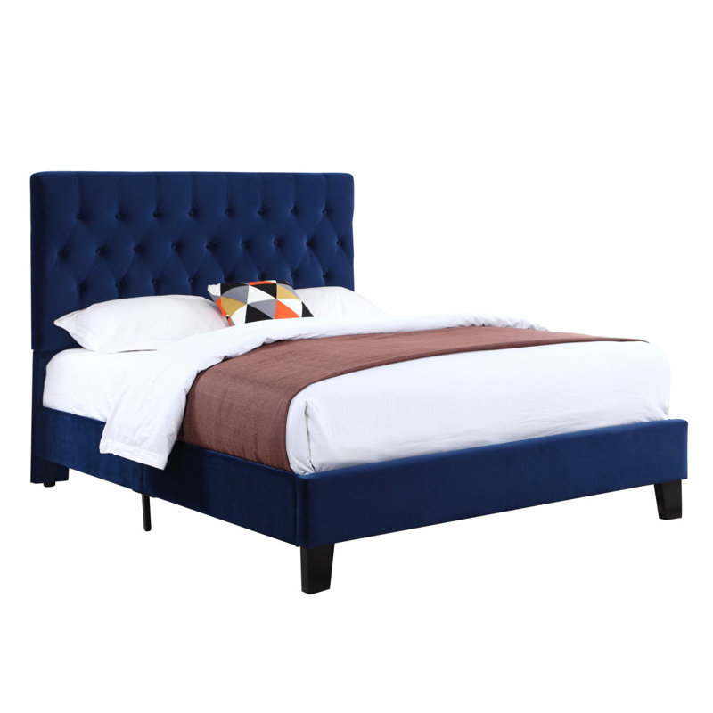 Upholstedred Bed Frame With Headboard, California King, Navy Blue