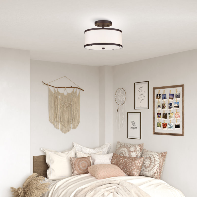 Berthine Linen Blend Semi Flush Mount, Bronze