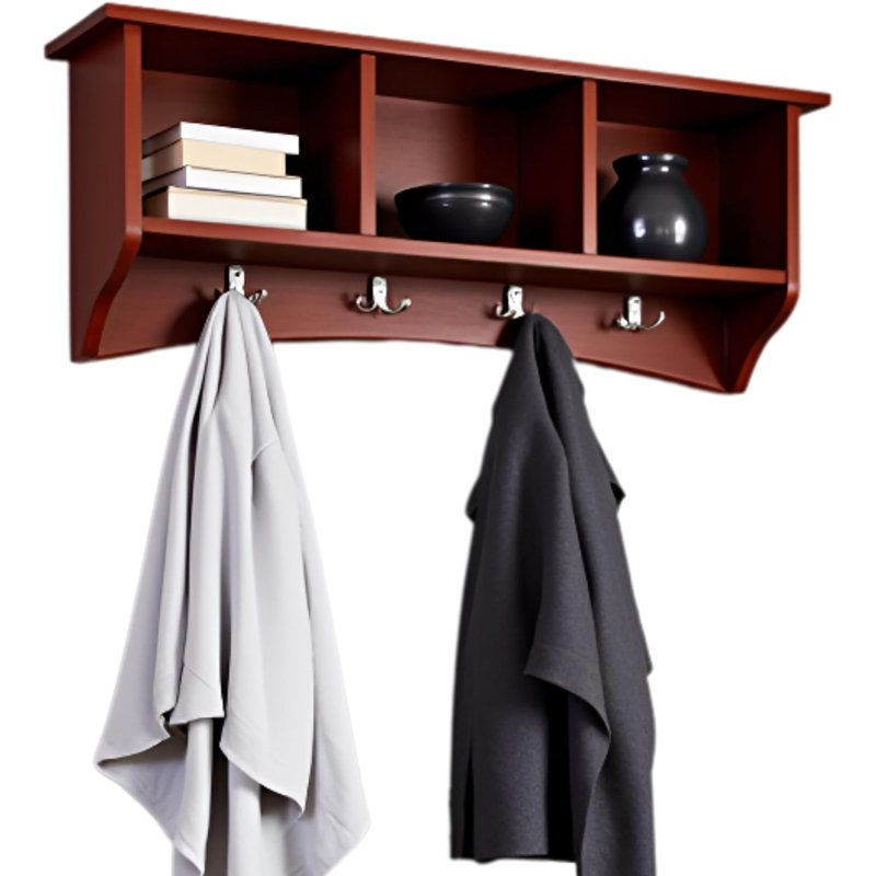 Shaker Cottage Wall-Mounted Coat Rack with Cubbies and Hooks, Cherry