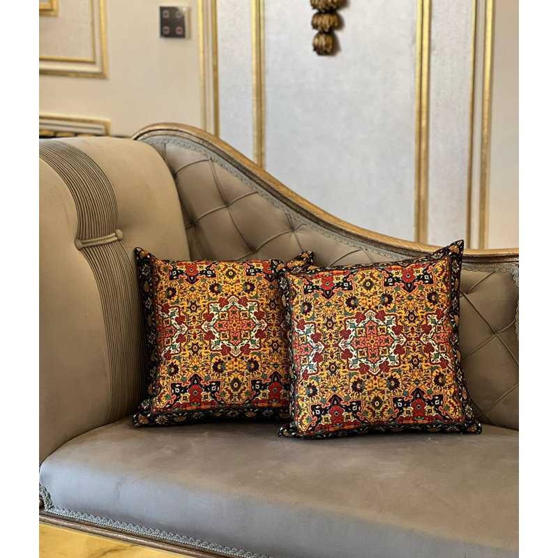 Pillow Cover & Insert, 16" H x 24" W, Malibu/Navy Blue/Gold/Beige Oriental, Rectangular