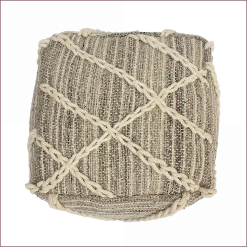 Repose-pieds repose-pieds carré en corde | 16 x 16 x 16 | Gris clair et ivoire | Gris clair | Ivoire