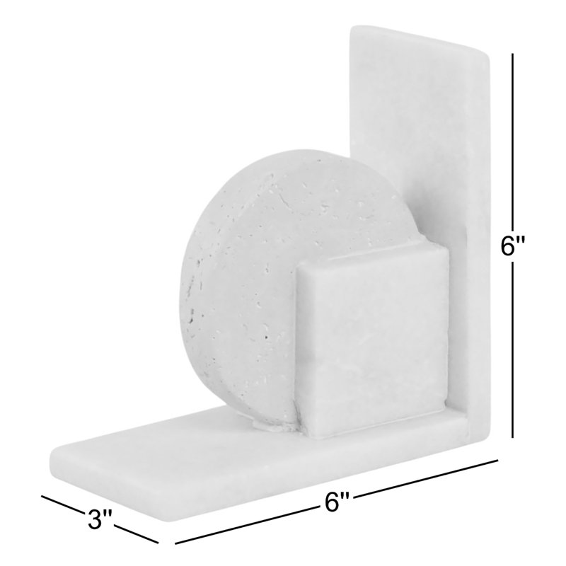 Geometric 6" Travertine & Marble Bookends Set