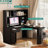 L Shaped Desk With Charger,Computer Desk With Drawers,Bookshelf & Hutchwith LED Light-382756286