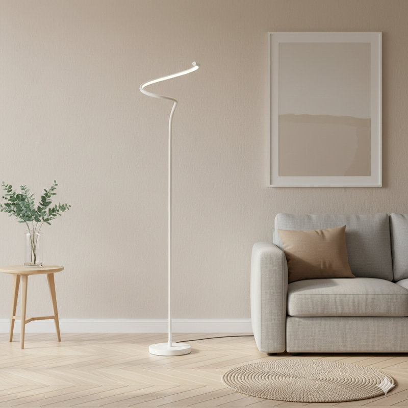 52.5-Inch LED Matte White Curvilinear S-Curve Spiral Tube Angled Floor Lamp