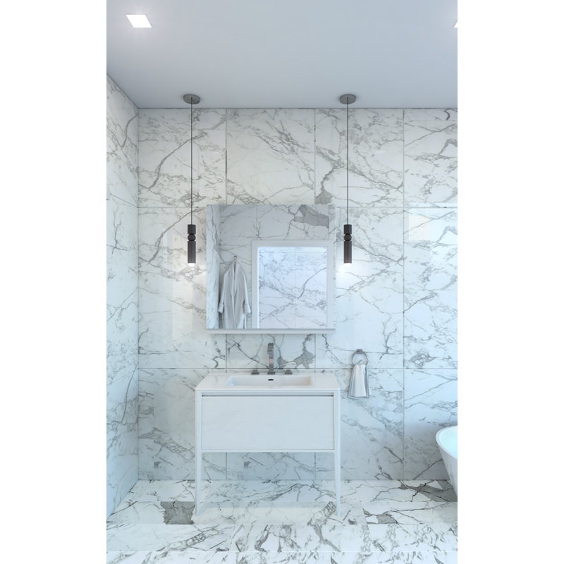 Ensemble de meuble-lavabo simple 30 "avec comptoir à surface solide Luxe, Blanc