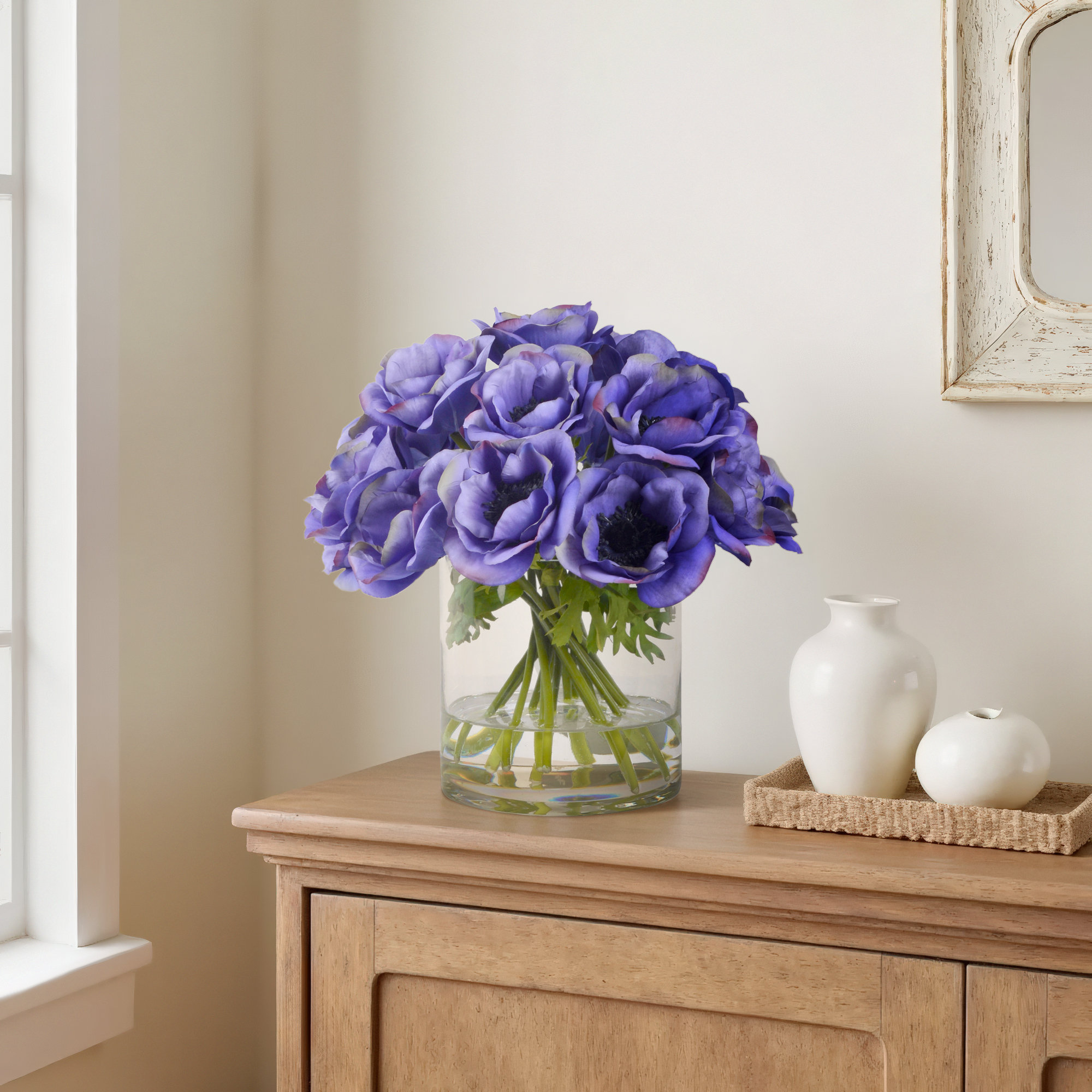Poppy Floral Arrangement in Vase, Blue