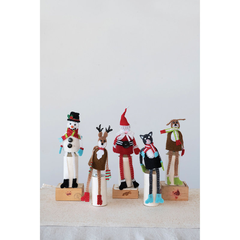 Handmade Fabric And Wool Felt Cat In Scarf Bottle Topper With Embroidery And Applique