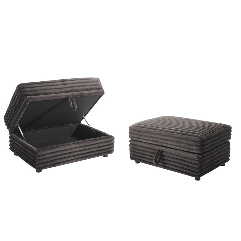 Modern Upholstered Faux Fur Square Storage Ottoman(Set Of 2), Chocolate