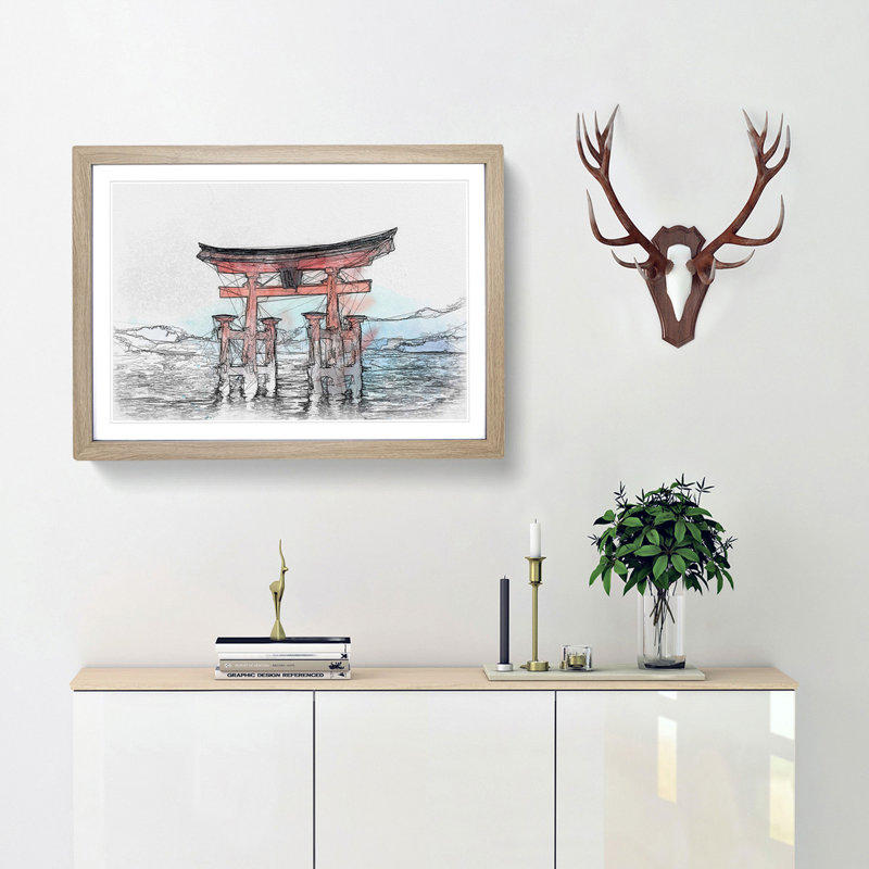 Itsukushima Shrine in Hiroshima Japan - Picture Frame Graphic Art Print, 45cm H x 63cm W x 2cm D, Oak Framed