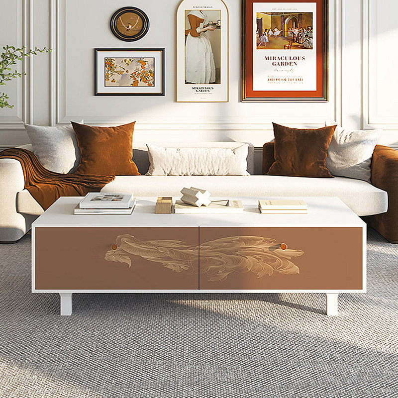 Table basse avec rangement peint français rétro, H 16,54 po x L 51,18 po x l 27,56 po, Blanc