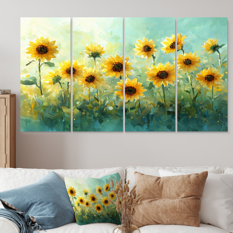 Dondria - - Décoration murale tournesols - Art mural traditionnel, H 32 po x l 64 po, 4