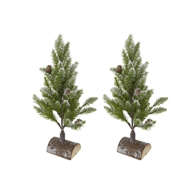 Ensemble de 2, arbre de Noël en PVC 13,5 po sur base en bois avec neige