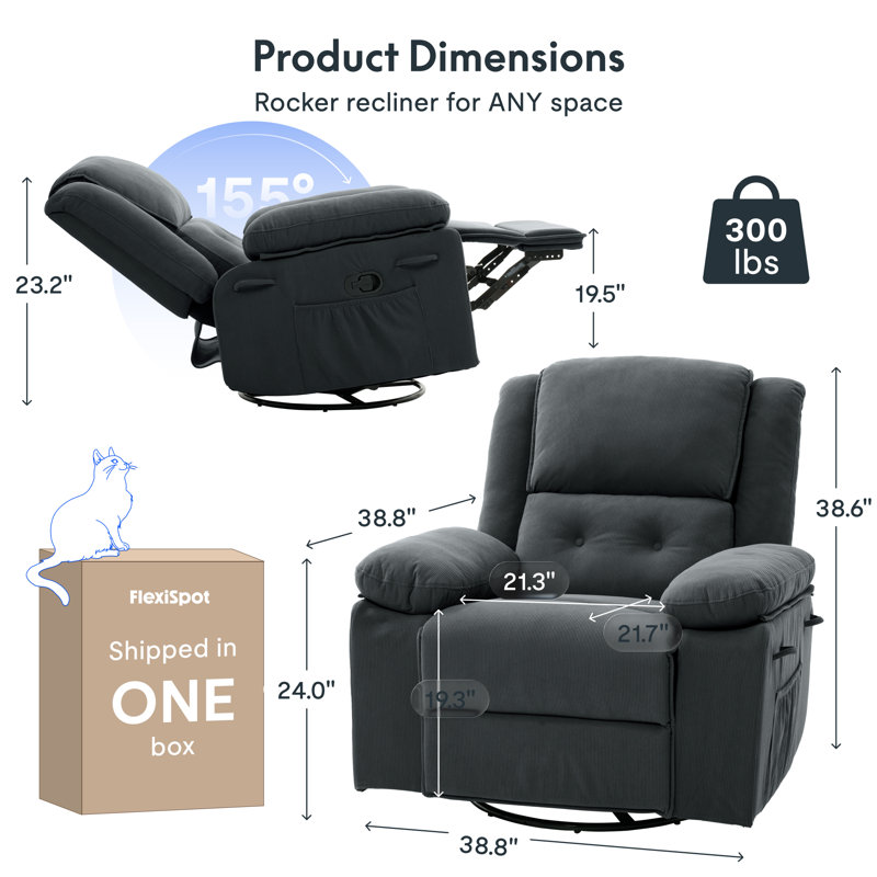 Fauteuil inclinable manuel avec pivotement à 360 °, chauffage et massage, Gris