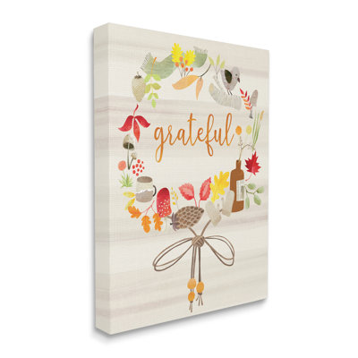 Couronne de feuillage d'automne «Grateful Remerciements» - Art textuel