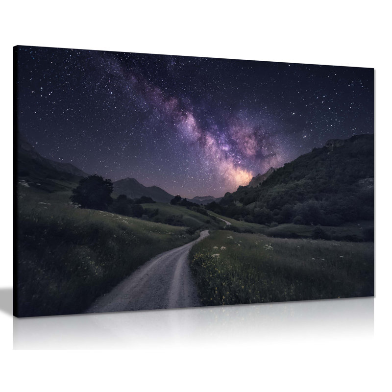 Dark Blue Night Sky Path To The Stars - Wrapped Canvas Print, 20cm H x 31cm W