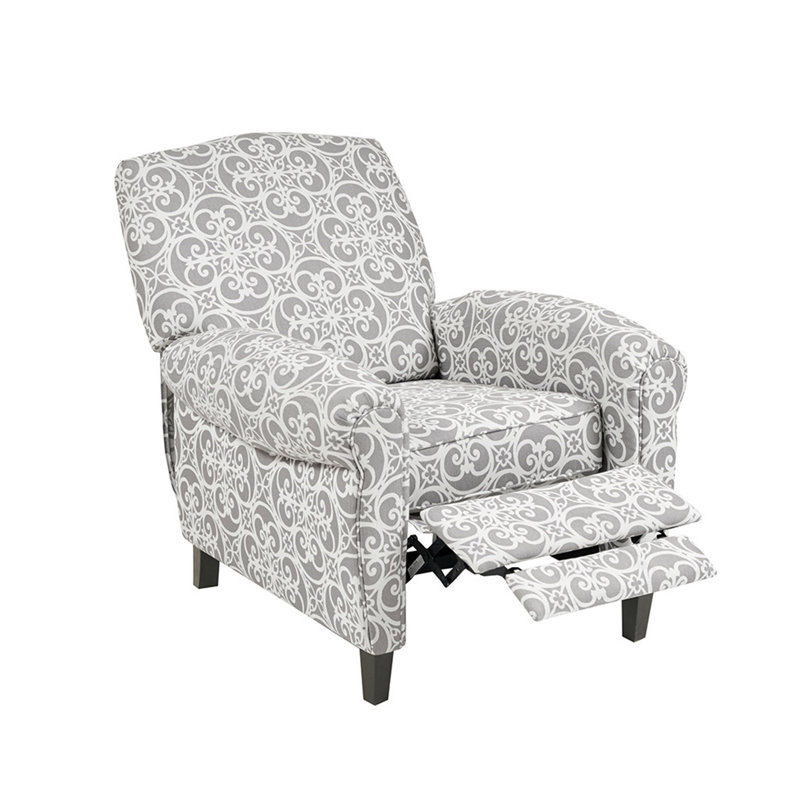 Stylish Push Back Recliner, Accent Chair, White/Gray Polyester
