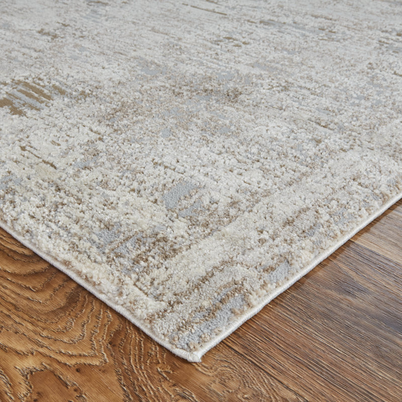 Tapis ivoire / gris à motif abstrait Queens Boulevard, Rectangle 8 pi x 10 pi