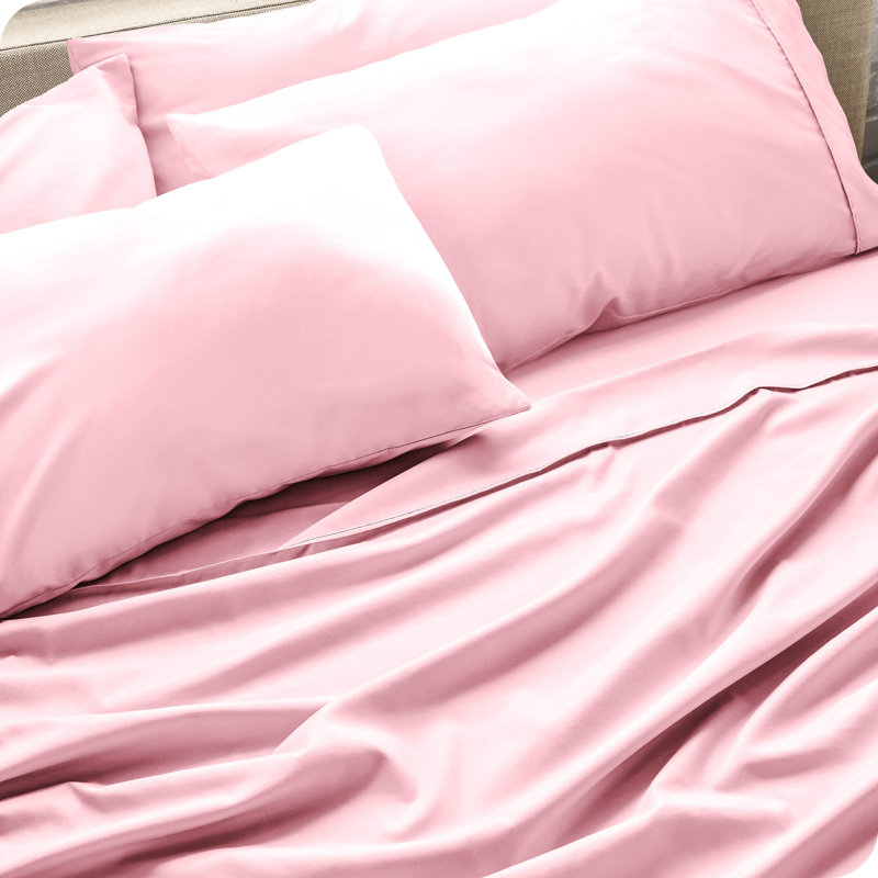 Microfiber Sheet Set with Bonus Pillowcase Set, Light Pink, Queen