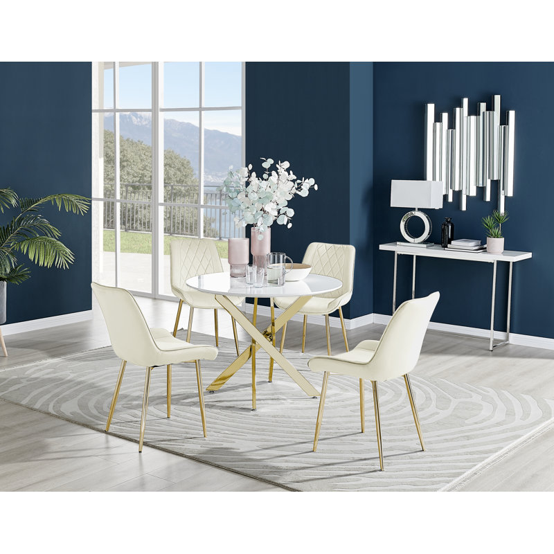 Eubanks 4 - Person Dining Set, Cream/Gold