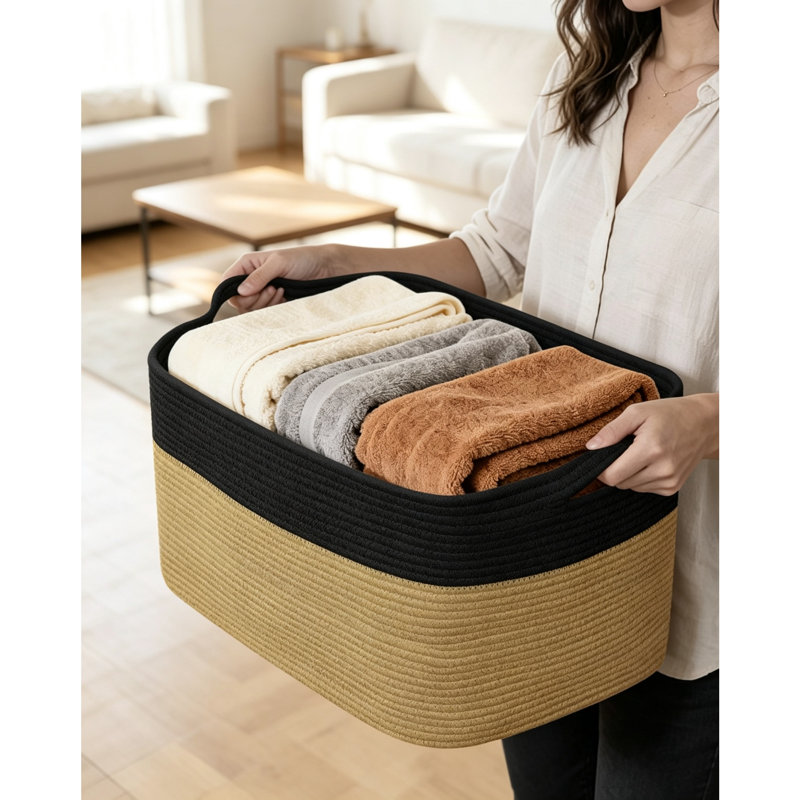 Rebrilliant Decorative Basket, 62, Black&jute