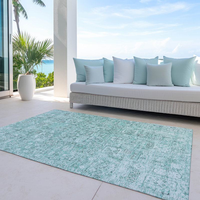 Everlee Flatweave Washable Ikat Indoor / Outdoor Rug, Rectangle 3' x 5'