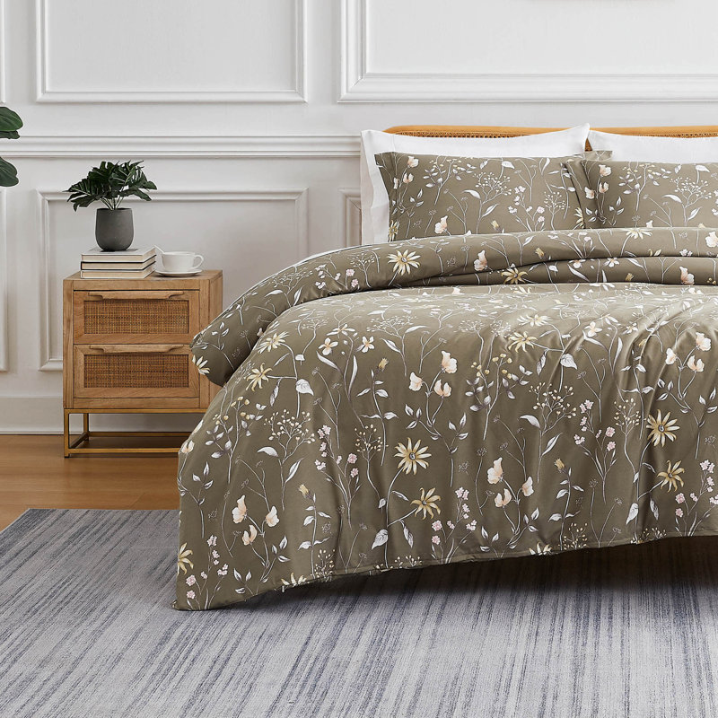 Secret Meadow Collection Microfiber Reversible Comforter Set by Southshore Fine Linens, Olive Brown
