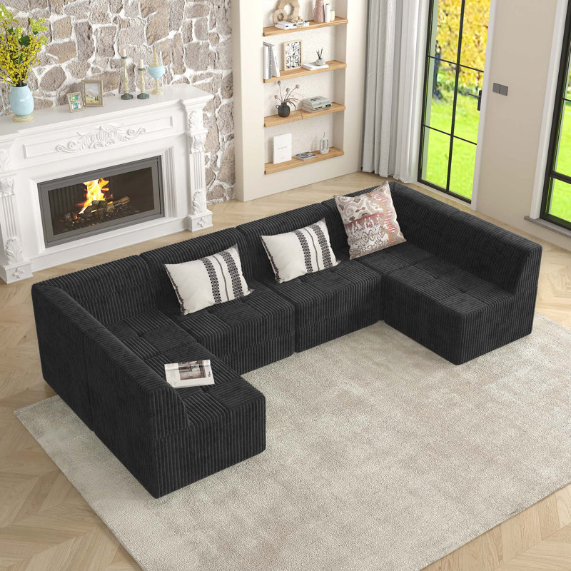 Canapé modulaire en forme de U Boneless, canapé modulaire compressé en velours côtelé de style minimaliste moderne, canapé-lit pour salon, chambre à coucher, canapé confortable