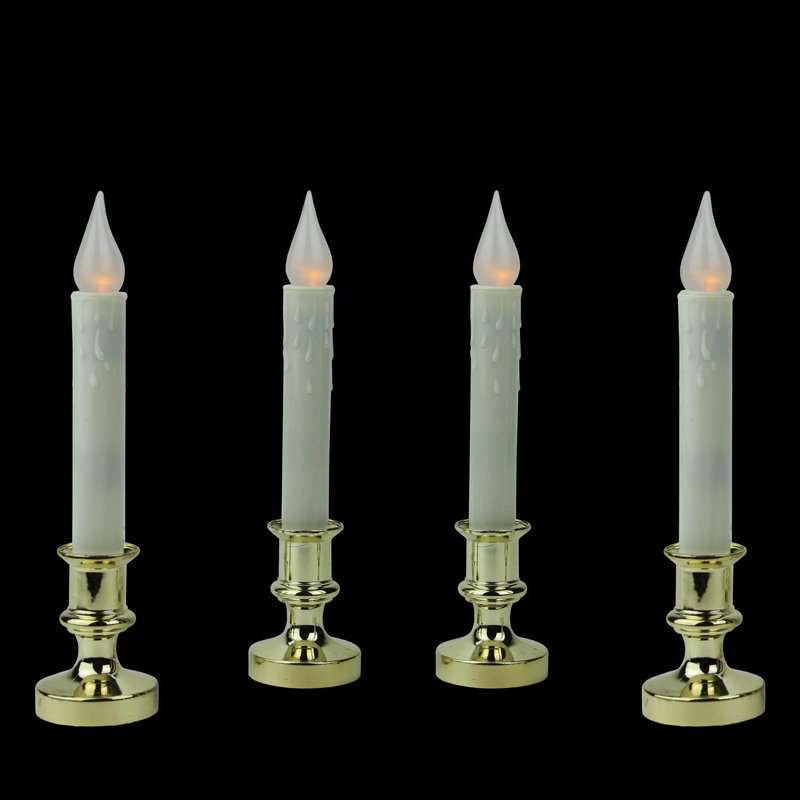 White and Gold LED C5 Flickering Window Christmas Candle Lamp with Timer 8.5"