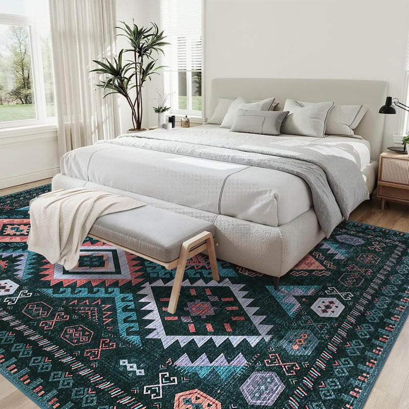 Lavable, tapis moderne, style géométrique, style bohémien, rustique, géométrique, facile à nettoyer., Rectangle 9 pi x 12 pi