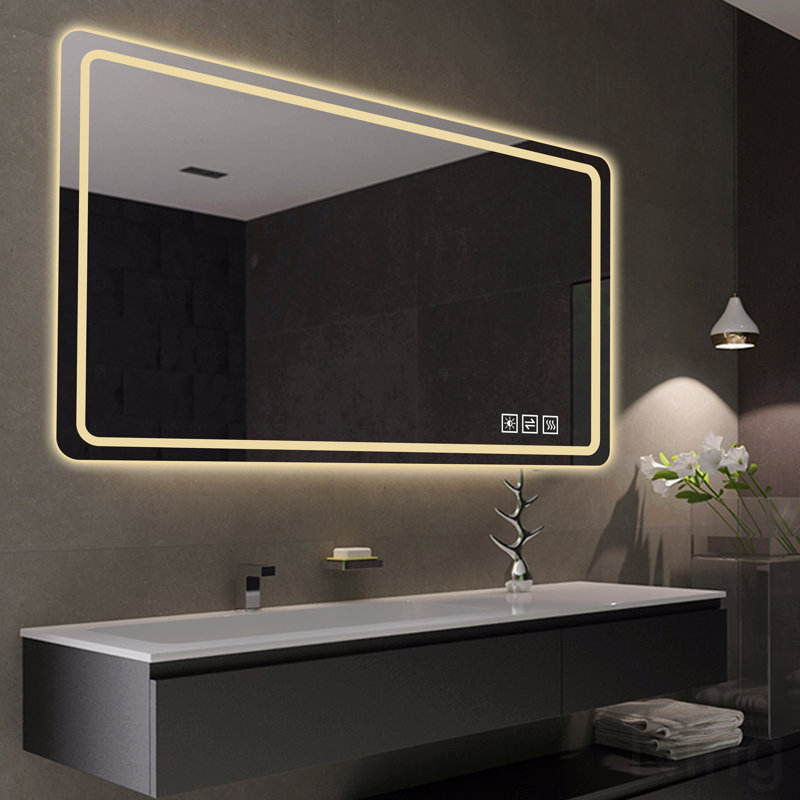 Miroir d'appoint à DEL pour salle de bain Miroir d'appoint pour salle de bain avec lumières frontales, Argent argent