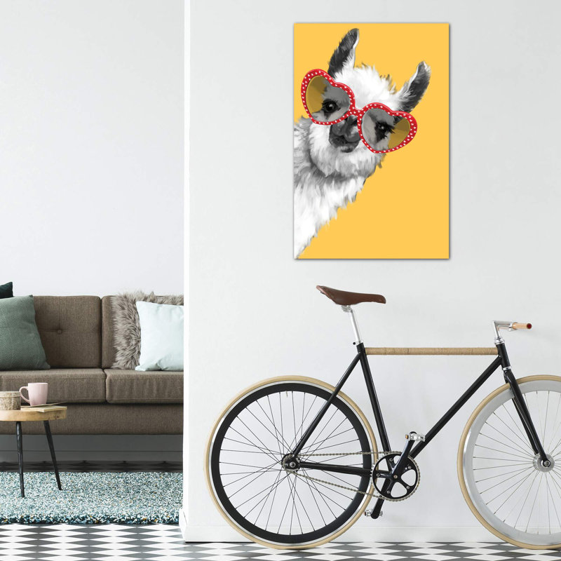Art de llama mode avec verres à hipster, H 40 po x l 26 po x P 1,5 po, Toile tendue