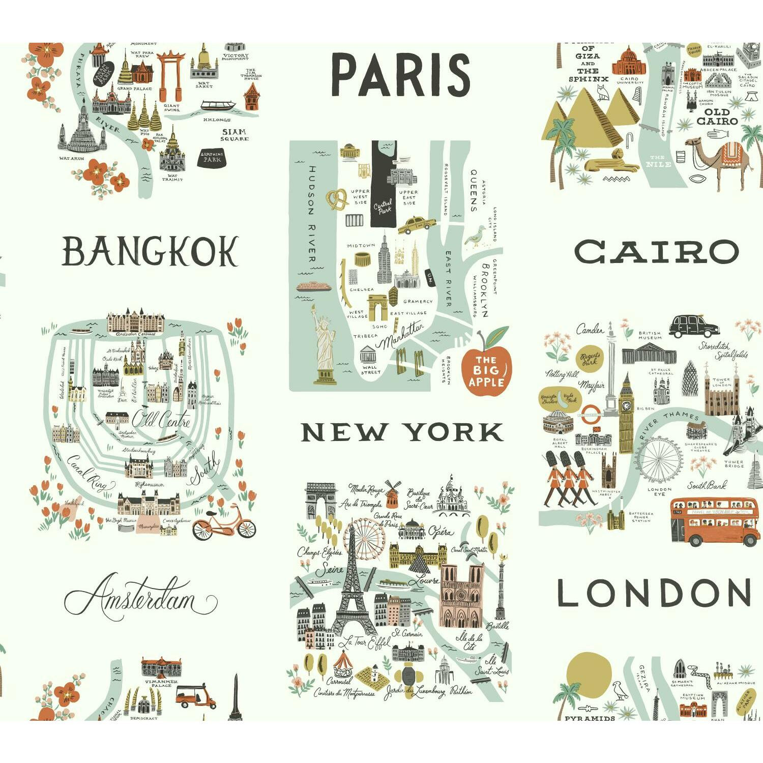 City Maps Wallpaper Roll, Mint