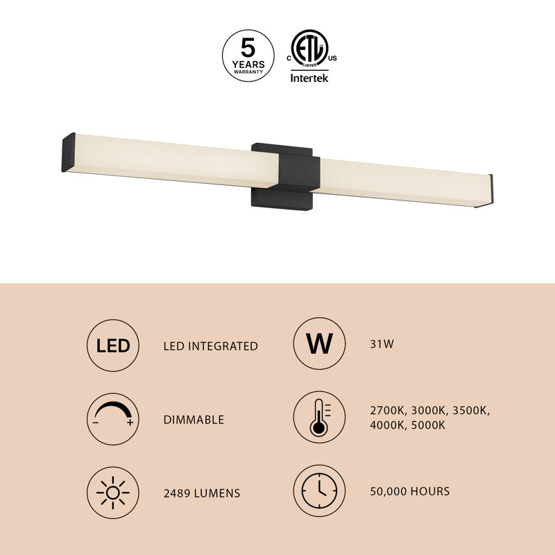 Vivi 36-in Black dimmable LED Wall Sconce, Nickel