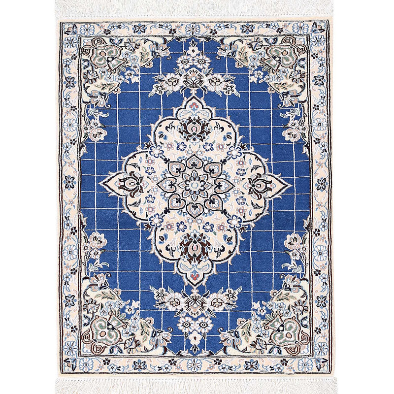 Tapis bleu clair clair noué à la main 2 pi 3 po x 3 pi