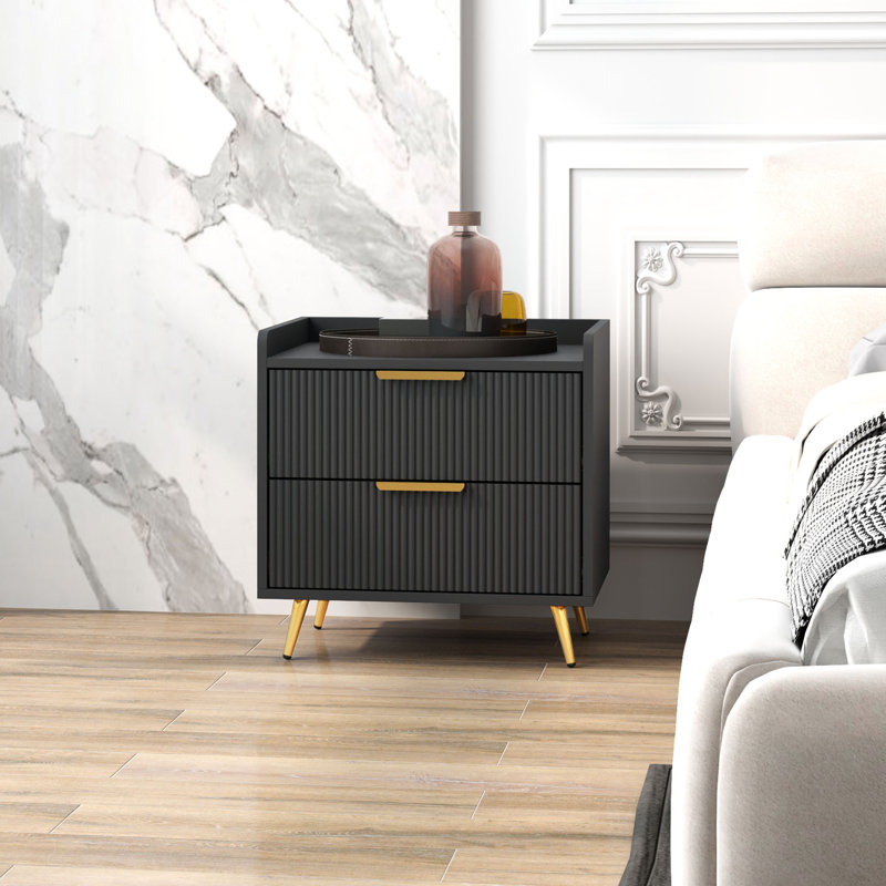 Alcantera 50cm W Bedside Table, Black