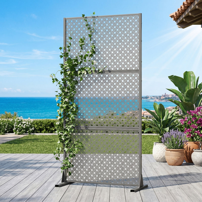 Panneau de clôture en métal d'intimité H 6 pi x l 3 pi Fern, Gris