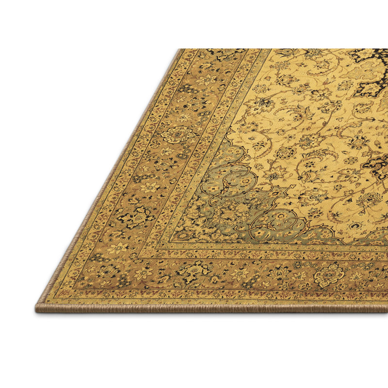 Tapis oriental beige / brun en laine et polyester tissé à la machine 5 pi x 7 pi Joley