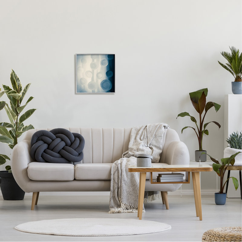 Rich Blue Abstract Circles Canvas Print with Gray Frame