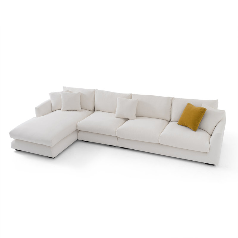 Canapé modulaire Dedrek, Mélange de lin blanc, Accoudoir à gauche (vu de face), H 32 po x l 110 po x P 40 po