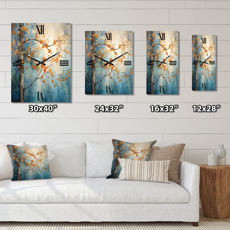 Horloge murale florale à érable orange et sarcelle II, H 32 po x l 16 po x P 1 po