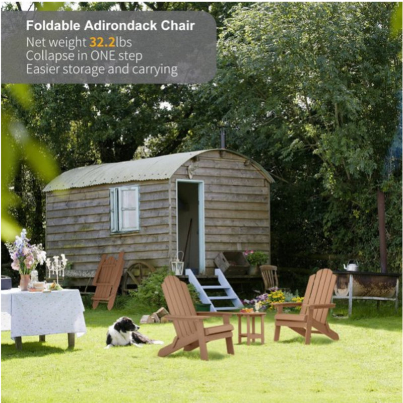Bowlus Foldable Outdoor Adirondack Chair With Table, Beige