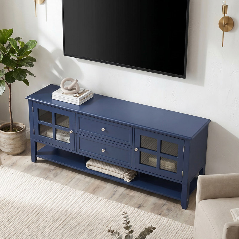 Meuble télé de conception moderne pour téléviseur de 60 po ou moins, meuble télé avec espace de rangement multifonctionnel, procédé antirouille amélioré et conception silencieuse, console multimédia pour le salon, facile à assembler