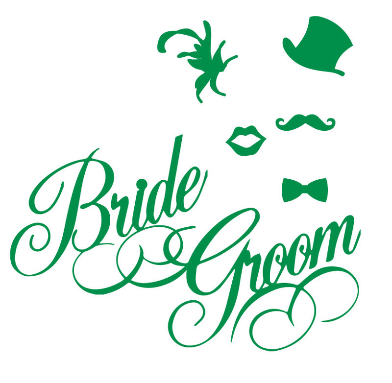 Décalcomanie murale rétro mariage, H 48 po x l 50 po x P 0,01 po, Vert clair